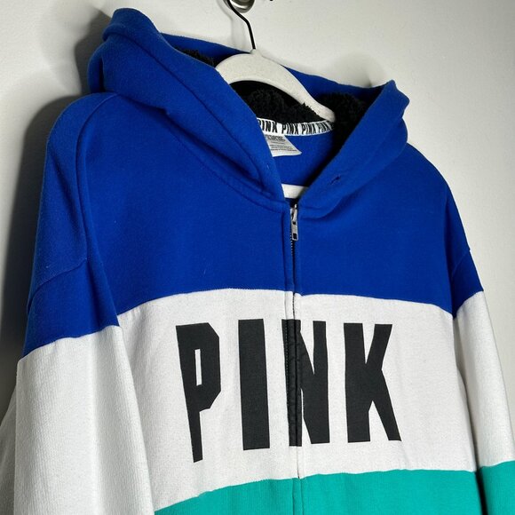 Victoria’s Secret PINK Colorblock Zip-Up Hoodie - Blue, White & Teal - Size [Ins - Picture 5 of 7